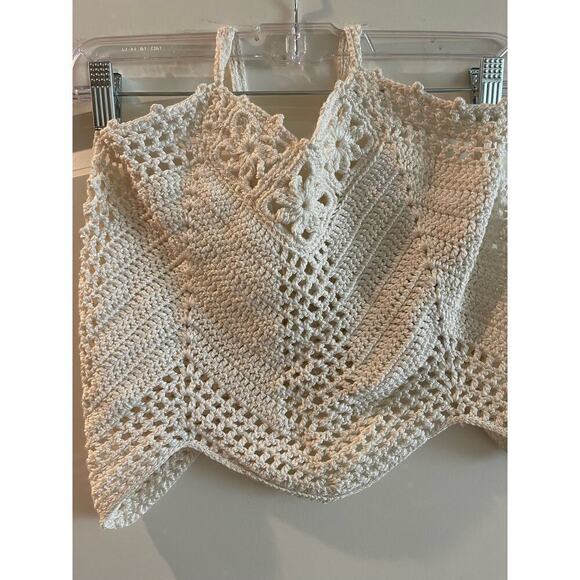Linda Bentley Tops - Tops hand crochet crop camisole see through inserts med